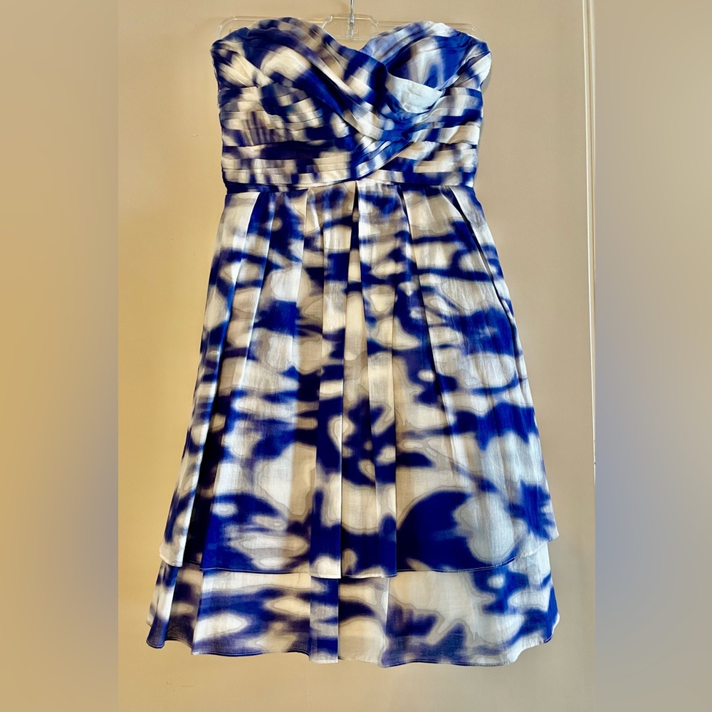 Jessica Simpson Small Blue and White Sweetheart Neck Strapless Dress